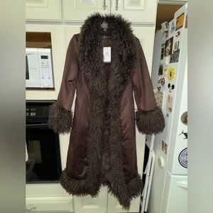 Brown Faux Fur Trimmed Coat